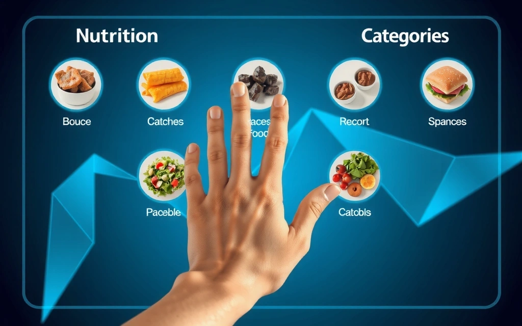Eine Person wählt aus verschiedenen Lebensmittelkategorien aus, symbolisiert Vielfalt und Auswahl